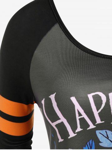 Halloween Raglan Sleeve Pumpkin Ghost Print Tee