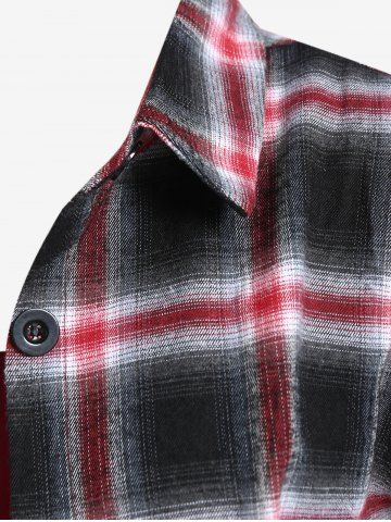 Plus Size Roll Up Sleeve Drawstring Plaid Shirt and Ruched Camisole Set