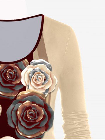 Plus Size Colorblock Rose Heart Print Valentines T-shirt