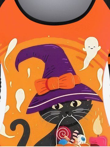 Halloween Raglan Sleeve Cat Pumpkin Print T-shirt