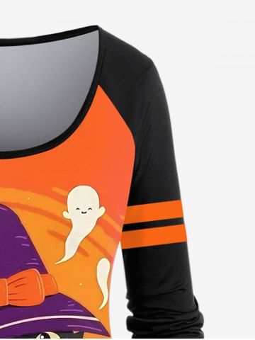 Halloween Raglan Sleeve Cat Pumpkin Print T-shirt