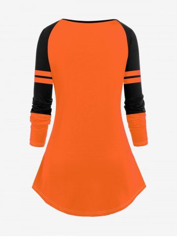 Halloween Raglan Sleeve Cat Pumpkin Print T-shirt