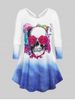 Plus Size Halloween Rose Skull Print Ombre Color Tee -  