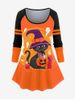 Halloween Raglan Sleeve Cat Pumpkin Print T-shirt -  