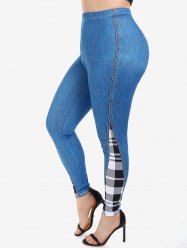 Plus Size Checked Panel Jeggings -  