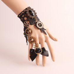 Bracelet en Dentelle Vintage Horloge Mécanique Style Gothique - Noir 