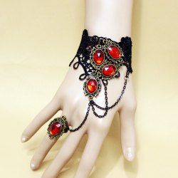 Bracelet-Bague en Dentelle Style Gothique Vintage - Noir 