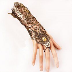 Steampunk Gothic Gold Lace Fingerless Gloves -  