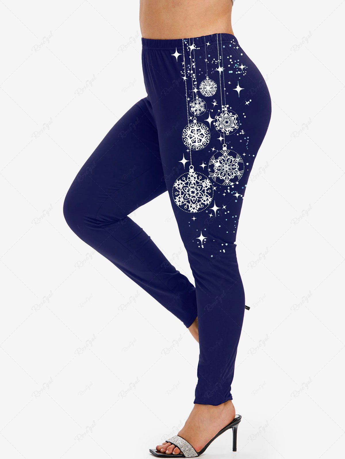 Cheap Plus Size Snowflake Printed Skinny Christmas Leggings  