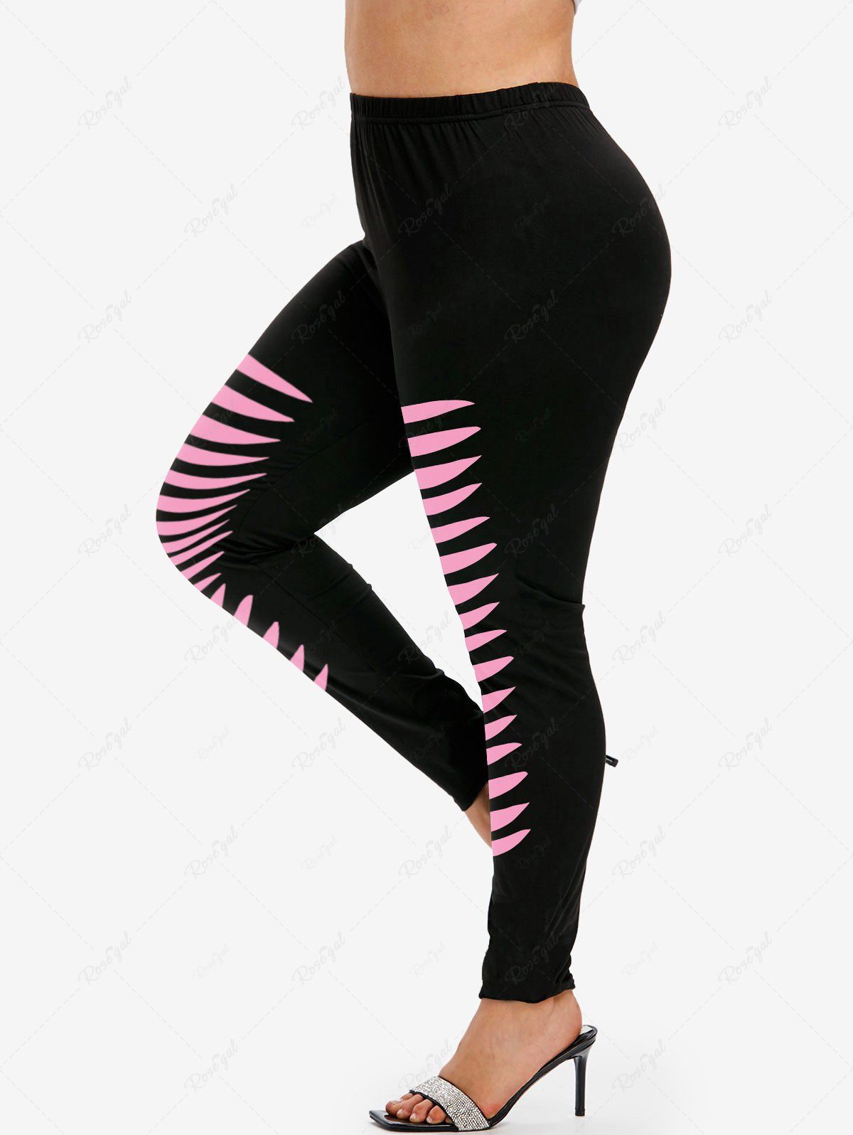 Hot Plus Size 3D Ripped Printed Two Tone Leggings  