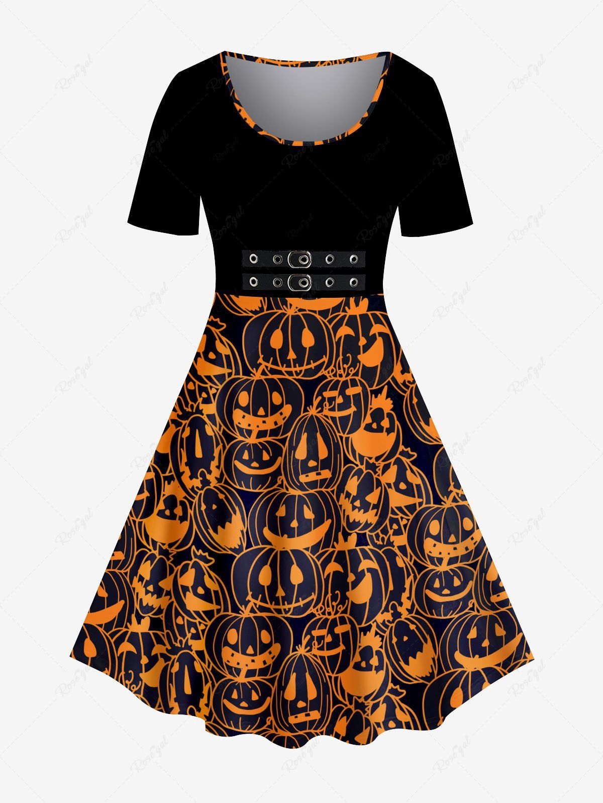 Chic Halloween 3D Buckles Pumpkins Printed Vintage A Line Dress  