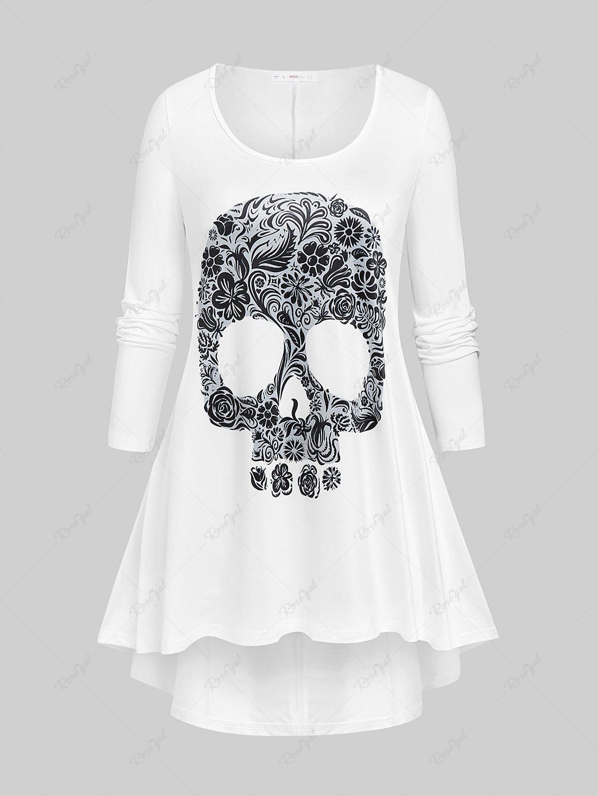 Fancy Plus Size Halloween Skull Print High Low T-shirt  