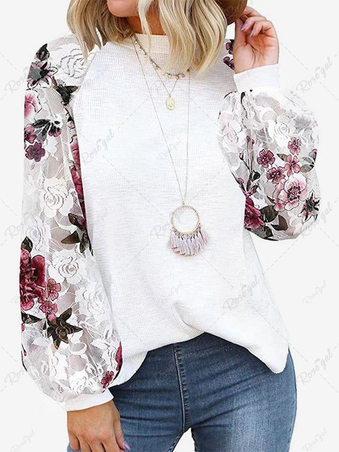 Online Plus Size Floral Lace Raglan Sleeves Top  