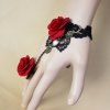 Bague Courte en Dentelle Motif Roses Style Gothique Vintage - Noir 
