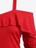 Robe de Noël Imprimée à Epaule Dénudée de Grande Taille à Volants - Rouge 2X