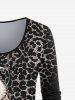 Plus Size Leopard Print Colorblock Long Sleeves Tee -  