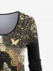 Plus Size 3D Sparkles Butterfly Printed Long Sleeves Tee -  