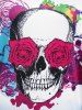 Plus Size Halloween Rose Skull Print Ombre Color Tee -  