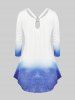 Plus Size Halloween Rose Skull Print Ombre Color Tee -  