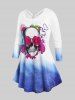 Plus Size Halloween Rose Skull Print Ombre Color Tee -  