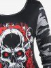 T-Shirt à Imprimé Crânes et Roses D'Halloween Grande-Taille - Noir 4X