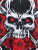 T-Shirt à Imprimé Crânes et Roses D'Halloween Grande-Taille - Noir 2X