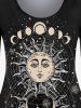 Plus Size Long Sleeve Sun Moon Star Print T-shirt -  