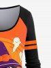T-shirt Halloween à Imprimé Citrouille et Chat à Manches Raglan - Orange S | États-Unis 8