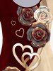 Plus Size Colorblock Rose Heart Print Valentines T-shirt -  