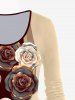 Plus Size Colorblock Rose Heart Print Valentines T-shirt -  