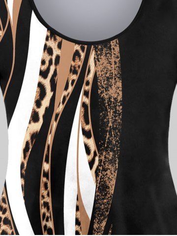 Leopard Panel Colorblock Long Sleeve T-shirt and Leggings Plus Size Matching Set