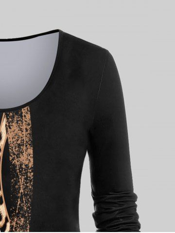 Leopard Panel Colorblock Long Sleeve T-shirt and Leggings Plus Size Matching Set