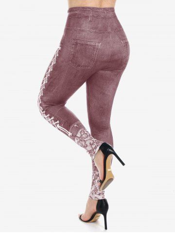Plus Size High Waist 3D Denim Print Skinny Jeggings