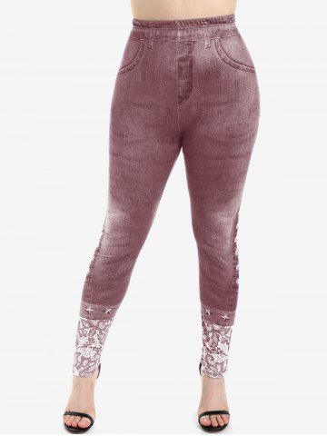 Plus Size High Waist 3D Denim Print Skinny Jeggings