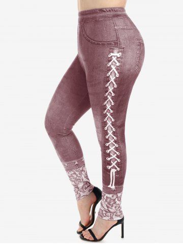 Plus Size High Waist 3D Denim Print Skinny Jeggings