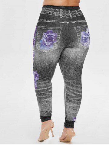 Plus Size High Waist Floral Print 3D Jeggings