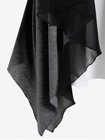 Plus Size Mesh Lace Panel Draped Colorblock Twofer Tee