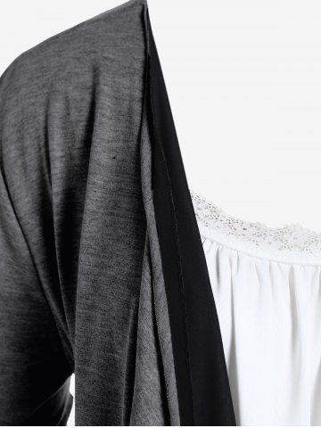 Plus Size Mesh Lace Panel Draped Colorblock Twofer Tee