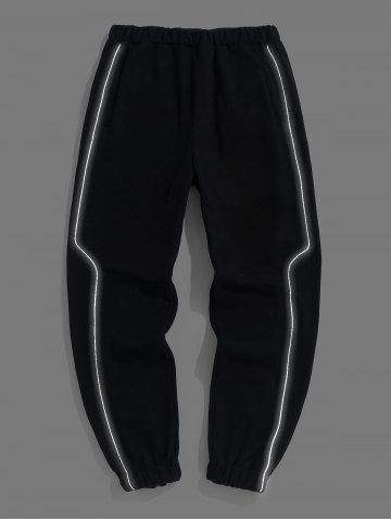 Reflective Stripe Fleece Sports Jogger Pants - BLACK - XXL