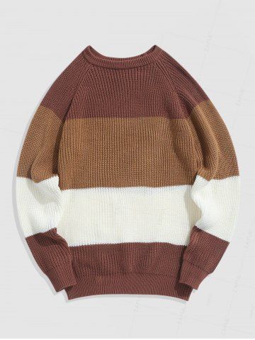 Colorblock Chunky Sweater - COFFEE - S