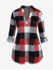 Plus Size Block Plaid Rolled Sleeve Blouse -  