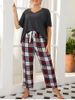 Plus Size Drop Shoulder Plaid Pajama Pants Set - 3xl 