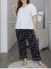 Plus Size V Neck Tee and Letters Pants Pajama Set - 2xl 