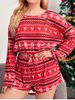 Plus Size Christmas Elk Snowflake Drawstring Crop Top and Shorts Pajama Set - 1xl 