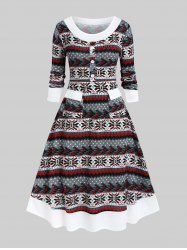 Plus Size Christmas Patterns Flap Pocket Midi Knit Dress -  