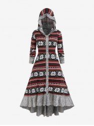 Plus Size Hooded Christmas Patterns Flounce High Low Knit Dress - Noir 5x | US 30-32