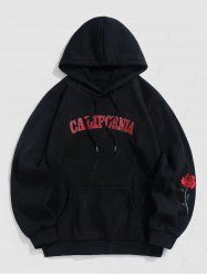 Sweat à Capuche à Imprimé Rose à Doublure en Laine - Noir M