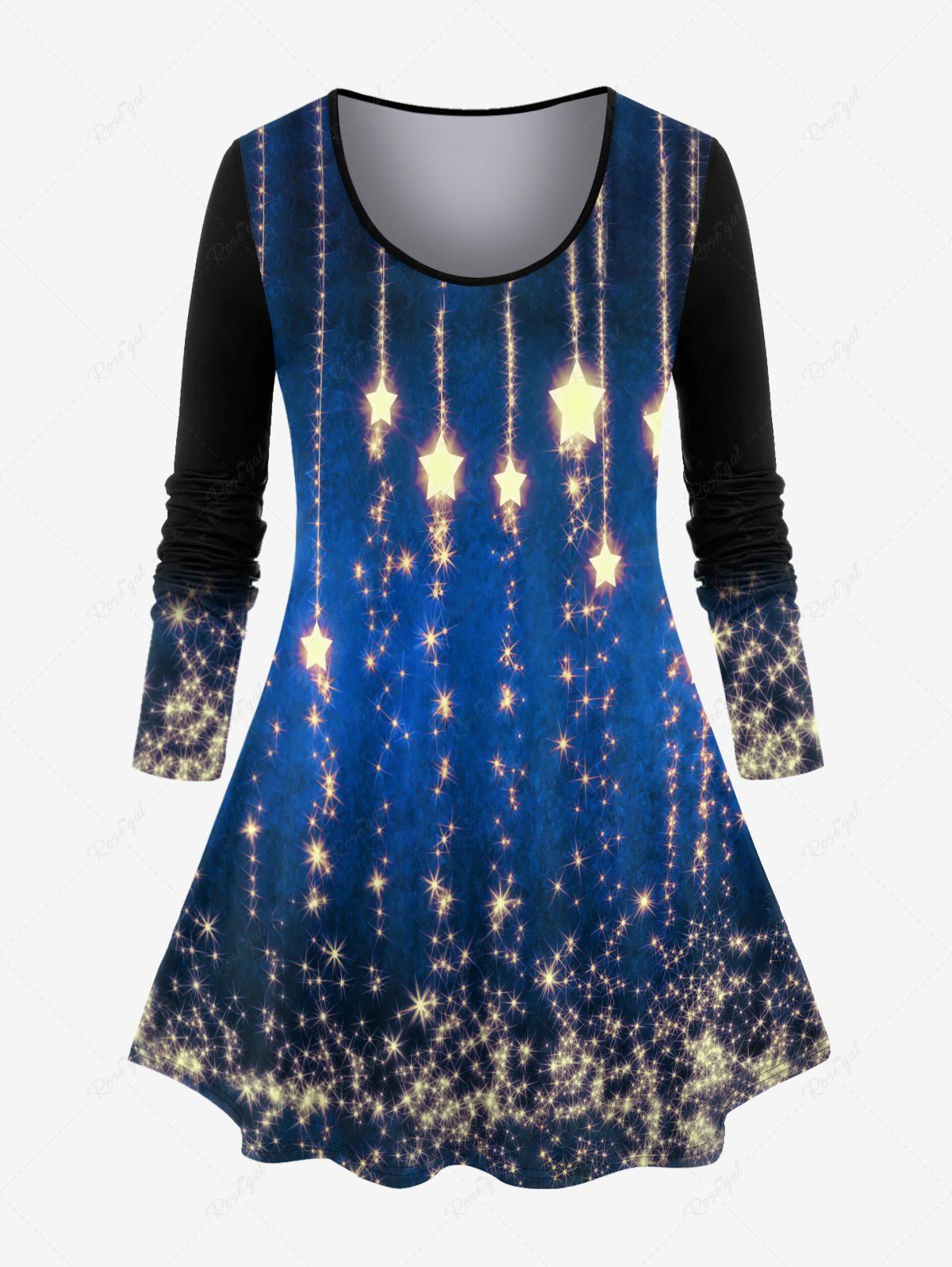 Sale Plus Size 3D Sparkles Lighting Printed  Ombre Long Sleeves Tee  