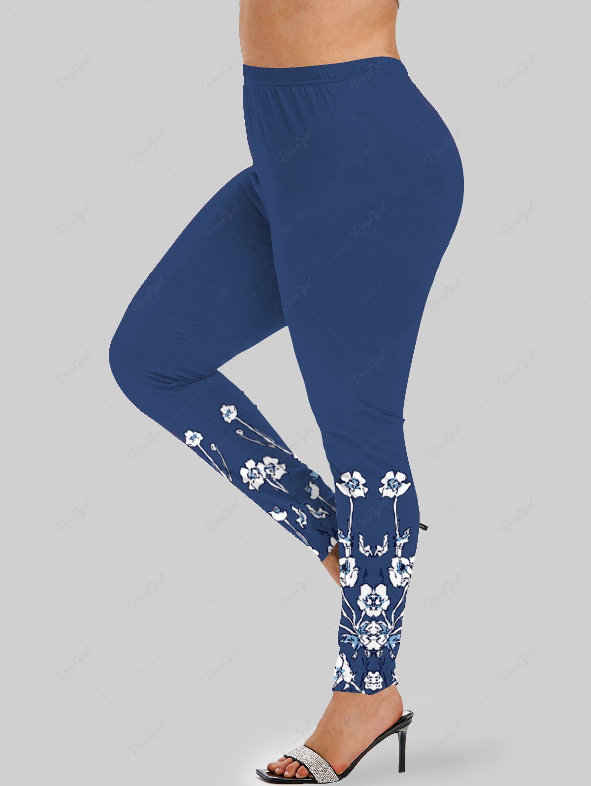 Legging à Imprimé Floral Grande-Taille Bleu profond 5x | US 30-32