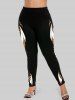 Leopard Panel Colorblock Long Sleeve T-shirt and Leggings Plus Size Matching Set -  